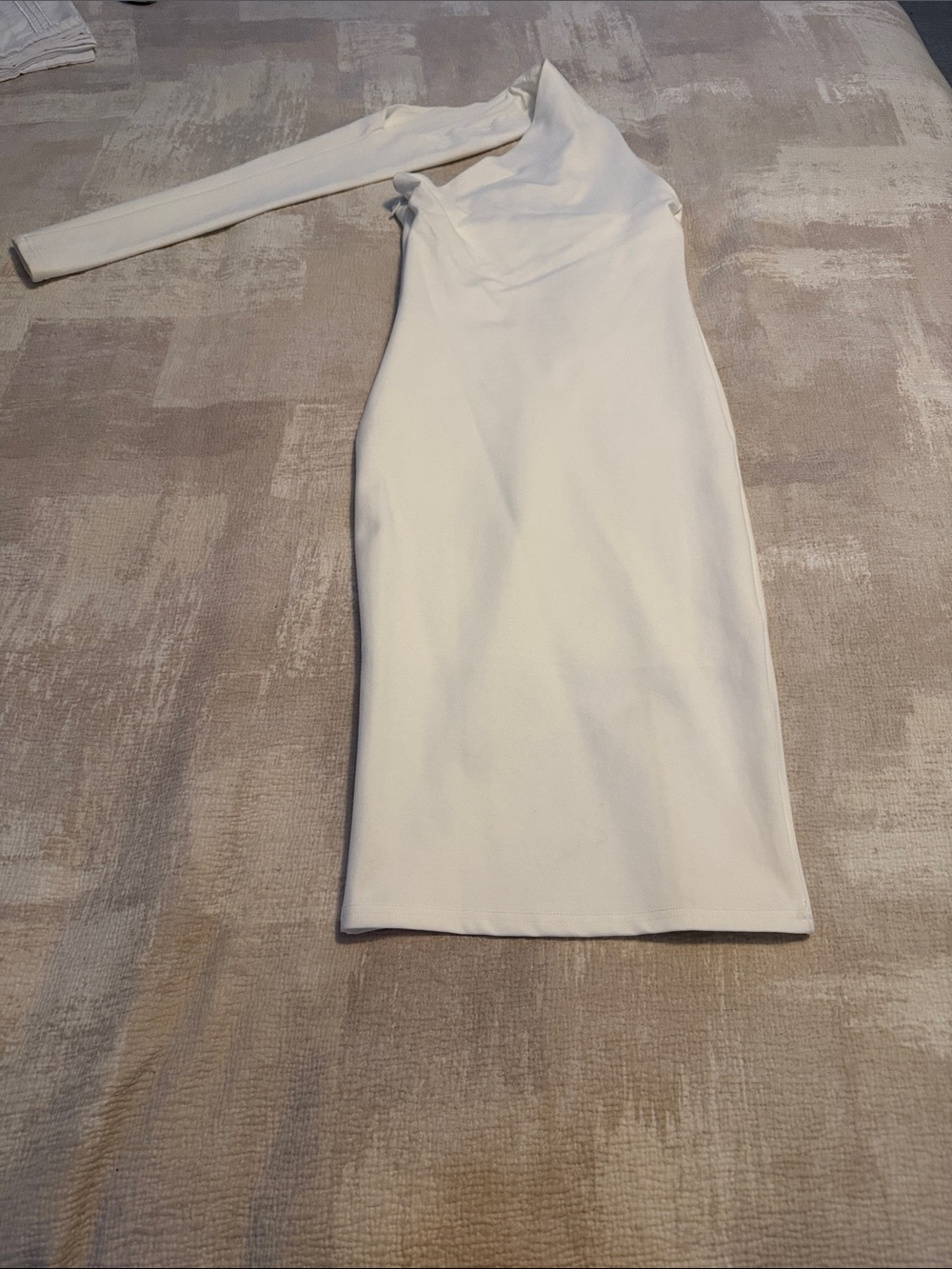Asymmetrical One-Shoulder Cream Bodycon Dress